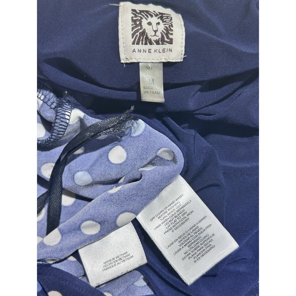 Anne Klein Womens Wrap Dress Size M Navy Blue White Polka DotFauxWrap LongSleeve - Picture 4 of 8